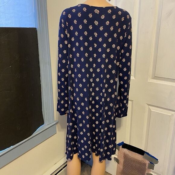 OLD NAVY Women’s Sz XL Navy Blue Floral Long Sleeve Swing Dress Stretch Relaxed - Picture 7 of 7